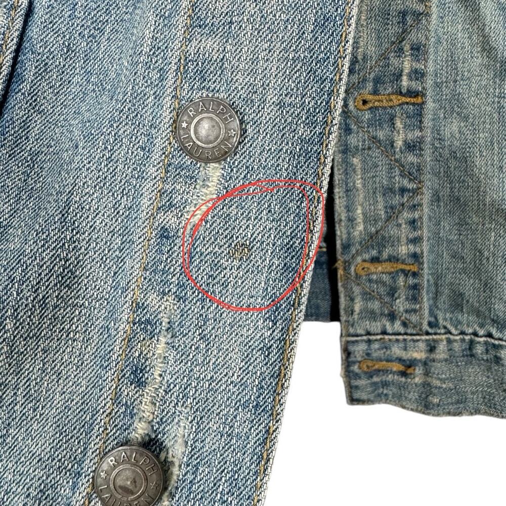 Vintage Ralph Lauren Dungarees Distressed Denim Jacket Medium Light Wash Classic - Picture 9 of 11